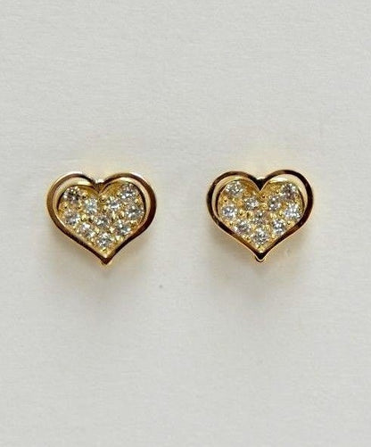 14K White Yellow Gold Heart Shape CZ Stud Earrings