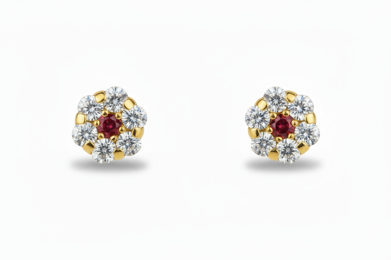 14K Yellow Gold Flower Shaped  Screw Back Stud Earrings for Women