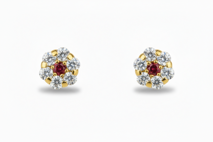 14K Yellow Gold Flower Shaped  Screw Back Stud Earrings for Women