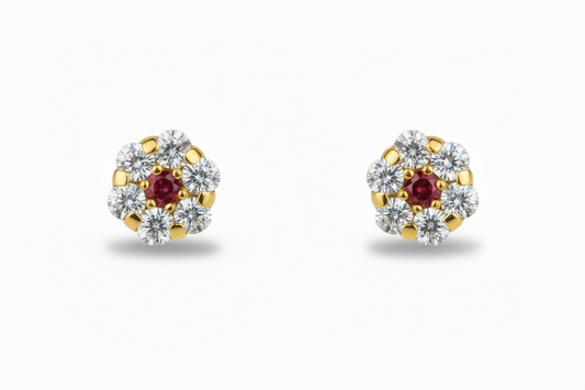 14K Yellow Gold Flower Shaped  Screw Back Stud Earrings for Women