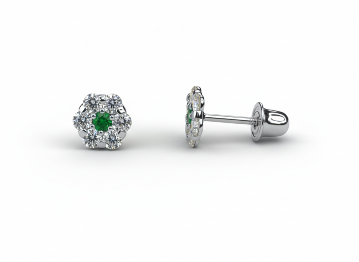 14K White Gold Flower Shaped  Screw Back Stud Earrings for Women