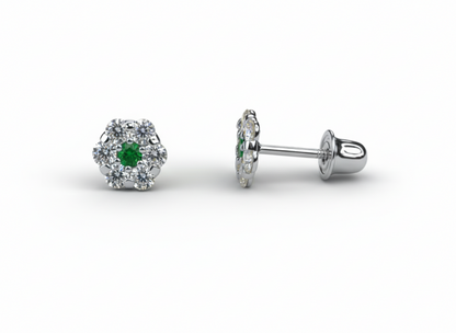 14K White Gold Flower Shaped  Screw Back Stud Earrings for Women