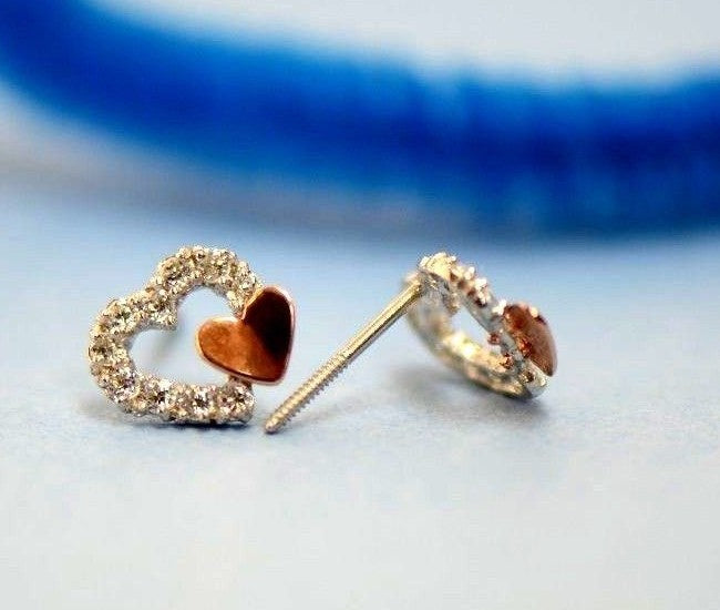 14K White or Yellow Gold Heart Shape CZ Stud Earrings