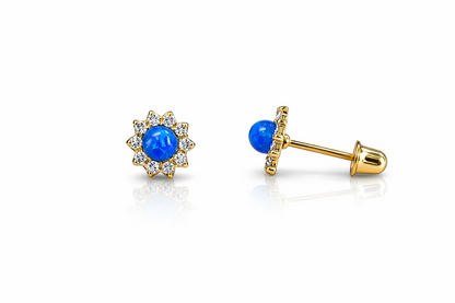 14k Yellow Gold Opal Stud Earrings/ Screw Back