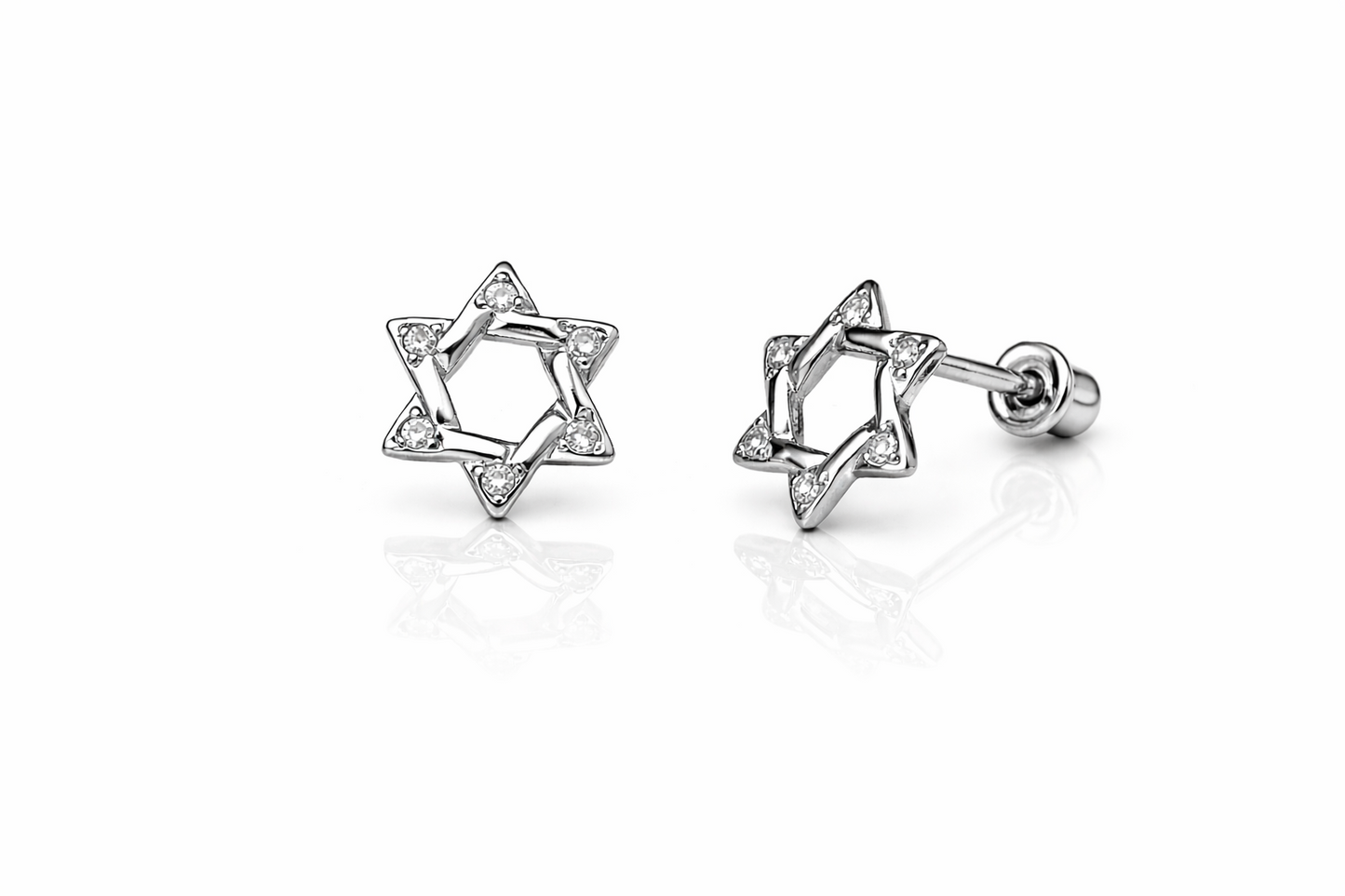 14K Yellow and White Gold CZ Star of David Stud Earrings