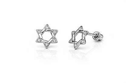 14K Yellow and White Gold CZ Star of David Stud Earrings