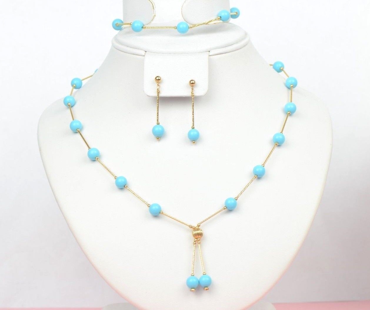 14k Yellow Gold 3pcs Set: Necklace, Bracelet, Earrings
