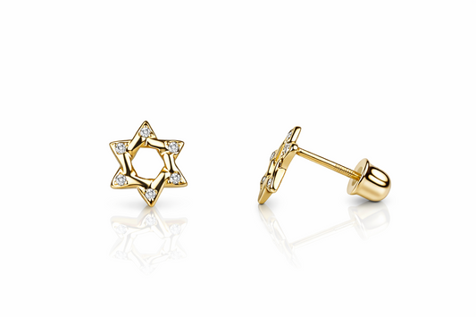 14k Yellow Gold Star of David Stud Earrings