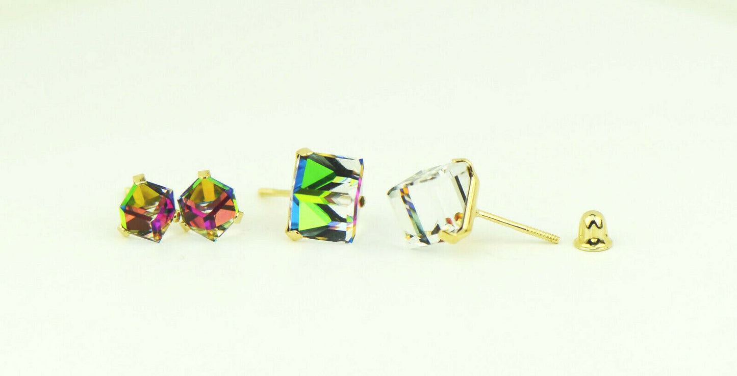 14k Yellow Gold Cube Tornasol  Stud Earrings