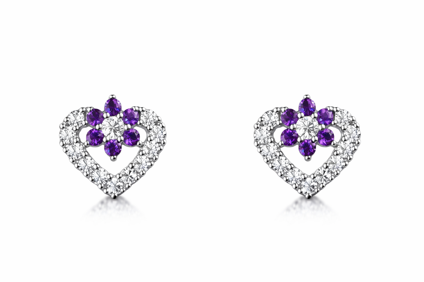 14K White Gold CZ Heart Shape Stud Earrings