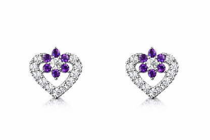 14K White Gold CZ Heart Shape Stud Earrings