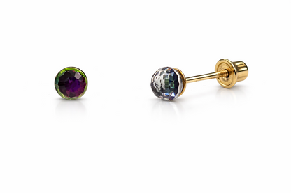 14k Yellow Gold Round Beautiful Tornasol  Stud Earrings for Women