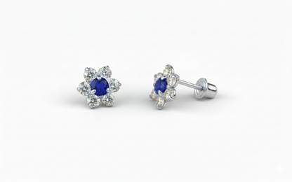 14K White Gold Beautiful Flower CZ Stud Earrings for Women