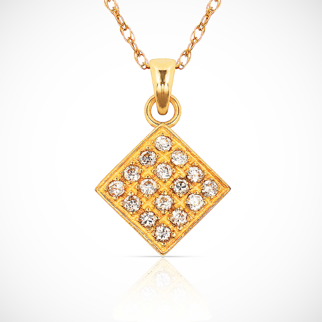 14k Yellow & White Gold CZ Square Pendant For Women