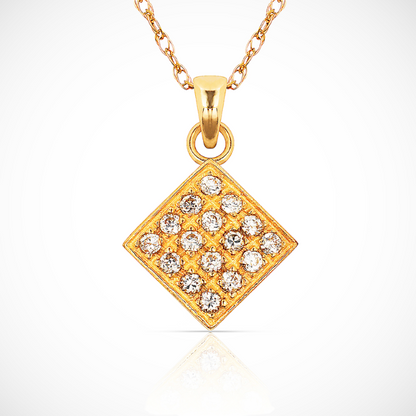 14k Yellow & White Gold CZ Square Pendant For Women