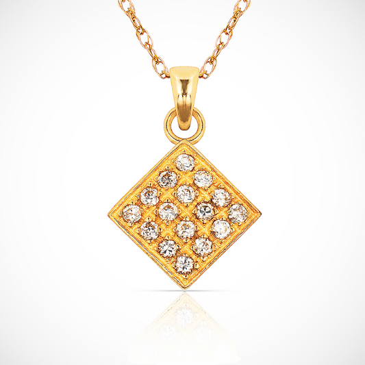 14k Yellow & White Gold CZ Square Pendant For Women