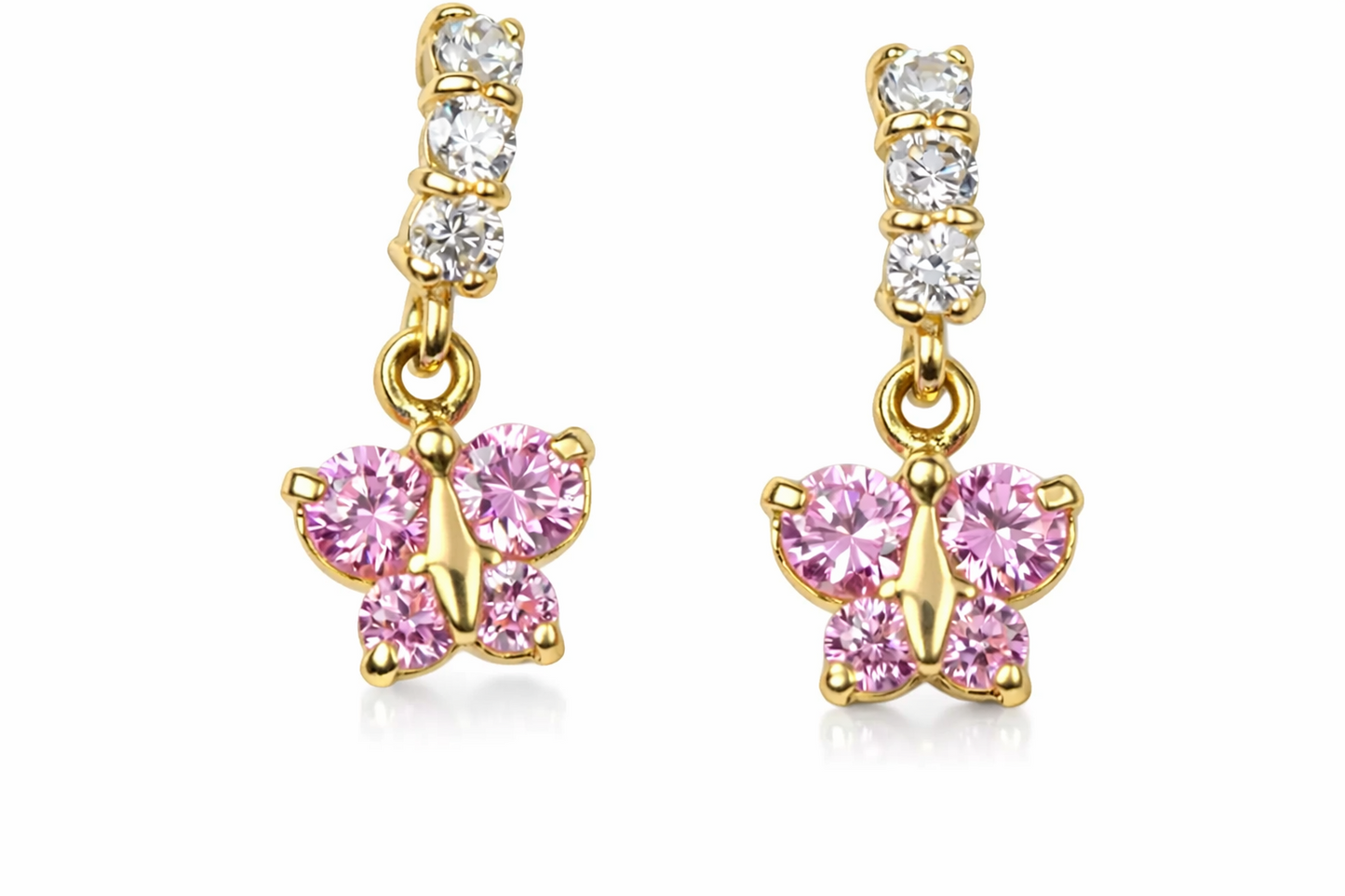 14K Yellow Gold Birthstone Butterfly Dangle Earrings