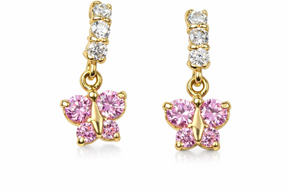 14K Yellow Gold Birthstone Butterfly Dangle Earrings