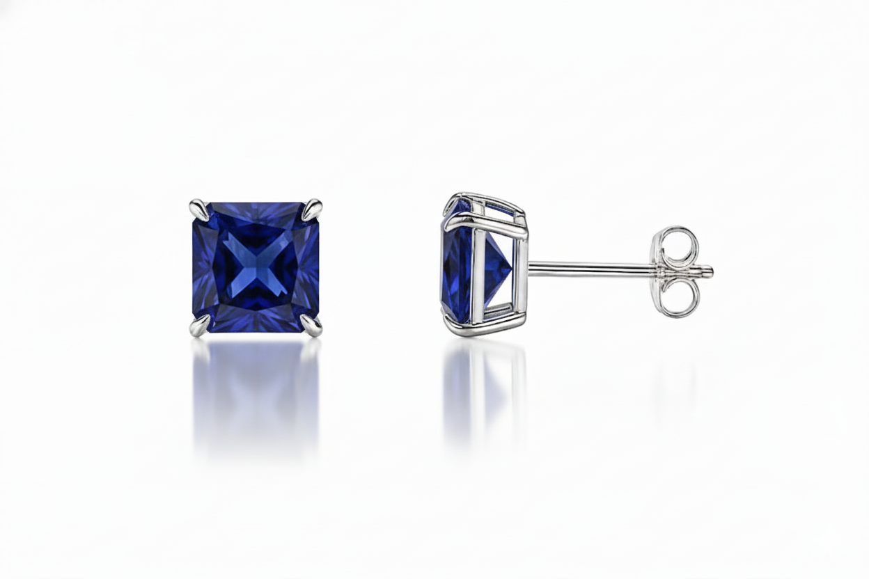 14k White Gold Solid Square Princess Cut Birthstone 6MM CZ Stud Earrings
