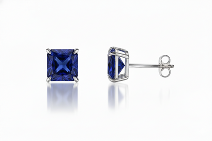 14k White Gold Solid Square Princess Cut Birthstone 6MM CZ Stud Earrings