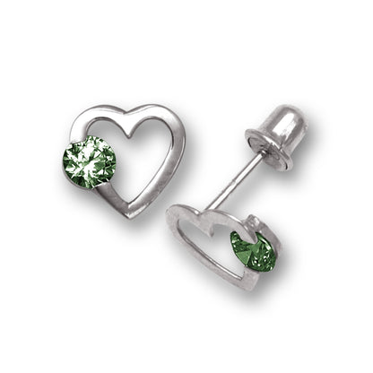 14k White Gold CZ Open Heart Stud Earrings