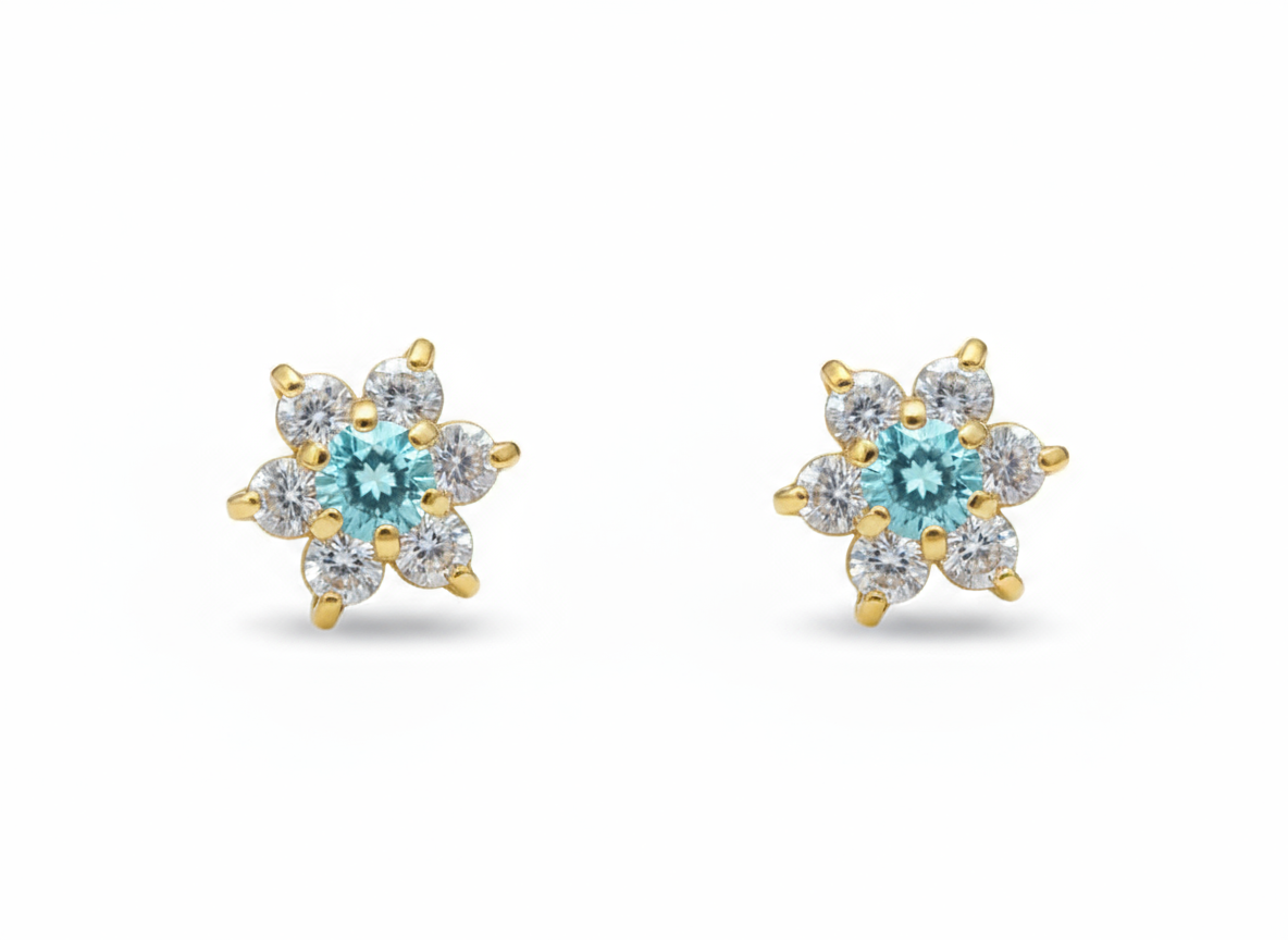 14k Yellow Gold Beautiful Flower Shaped Earrings for Women
