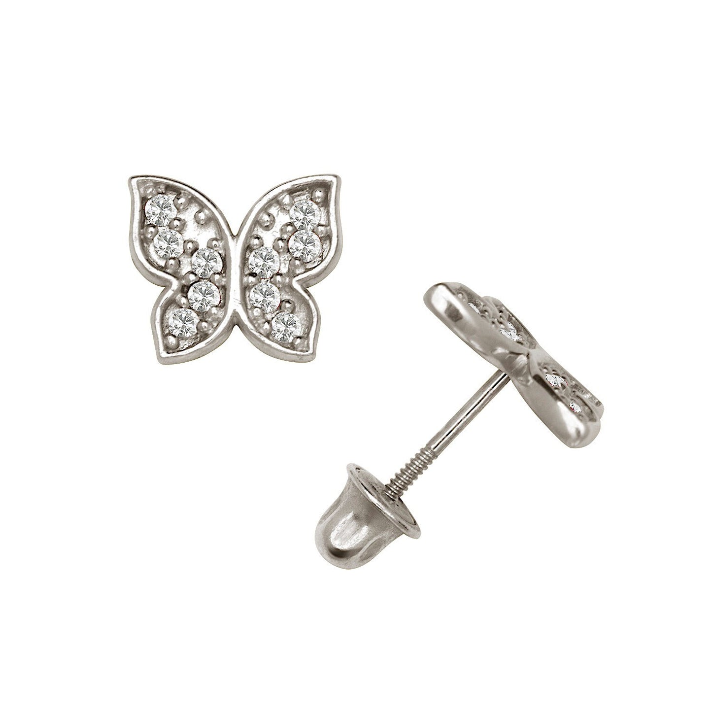 14K Yellow & White Gold CZ  Pretty Butterfly Studs Earrings for Girls