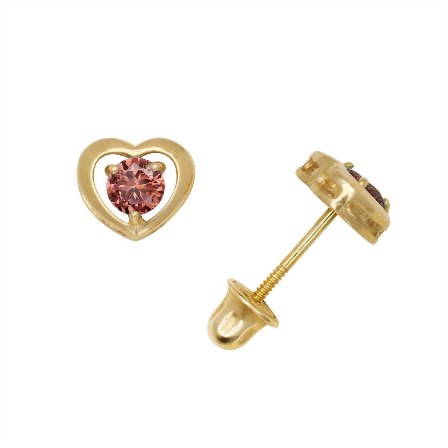14K Yellow & White Gold Elegant CZ Heart Shaped Stud Earrings for Women