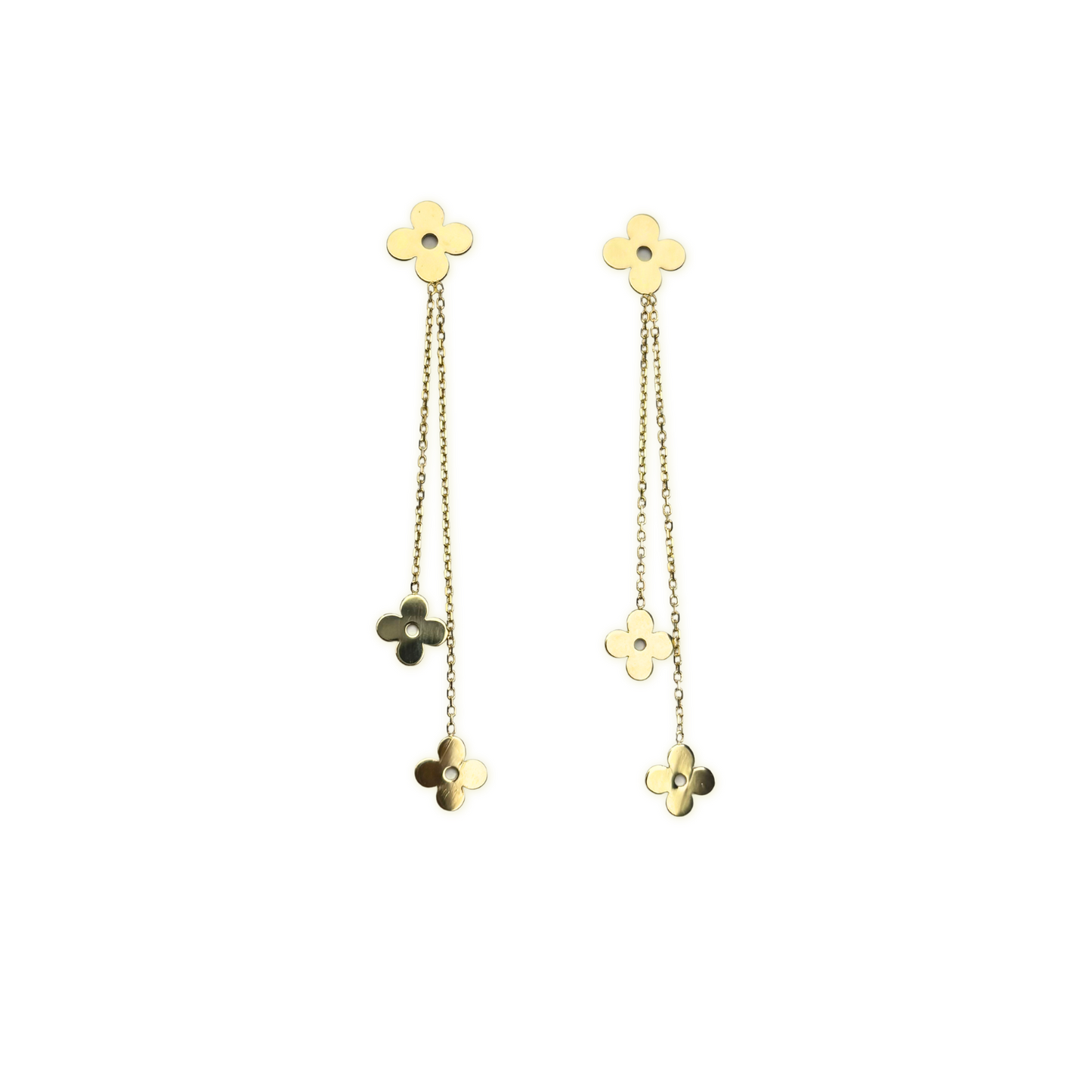 14k Yellow & White Gold Classic Clover Push Back Earrings for Women
