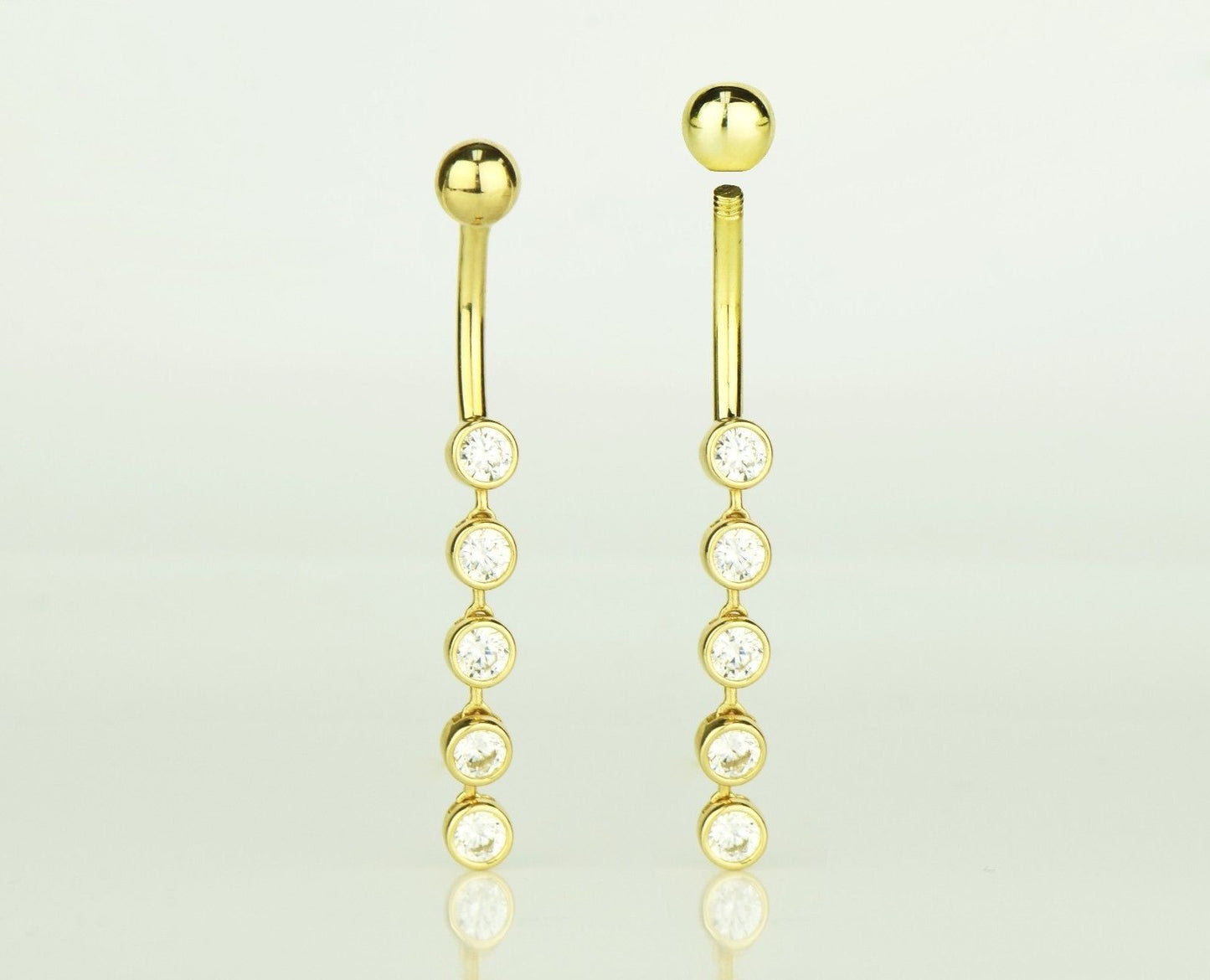 14k Yellow or White Gold Belly Button Dangle CZ Bezel Barbel Bar Ring