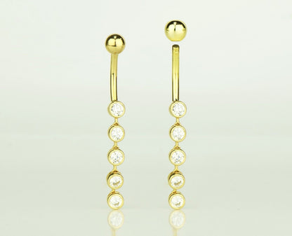 14k Yellow or White Gold Belly Button Dangle CZ Bezel Barbel Bar Ring