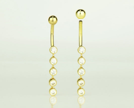 14k Yellow or White Gold Belly Button Dangle CZ Bezel Barbel Bar Ring