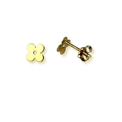14k Yellow Gold Beautiful Clover Stud Push Back Earrings for Women