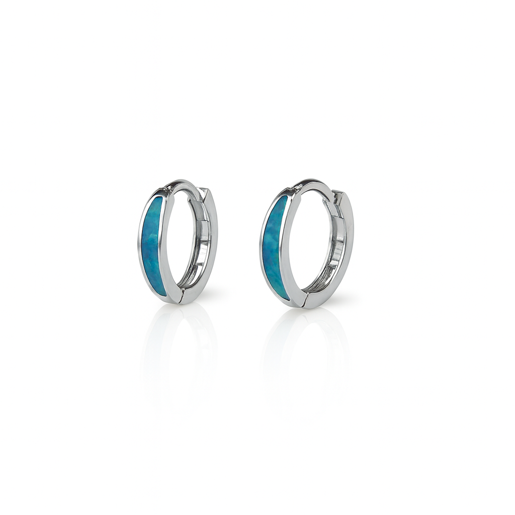 14k White Gold Dark Green Opal Huggie Hoop Earrings