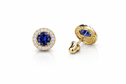 14K Solid White Gold Halo Stud CZ Screw Back Earrings
