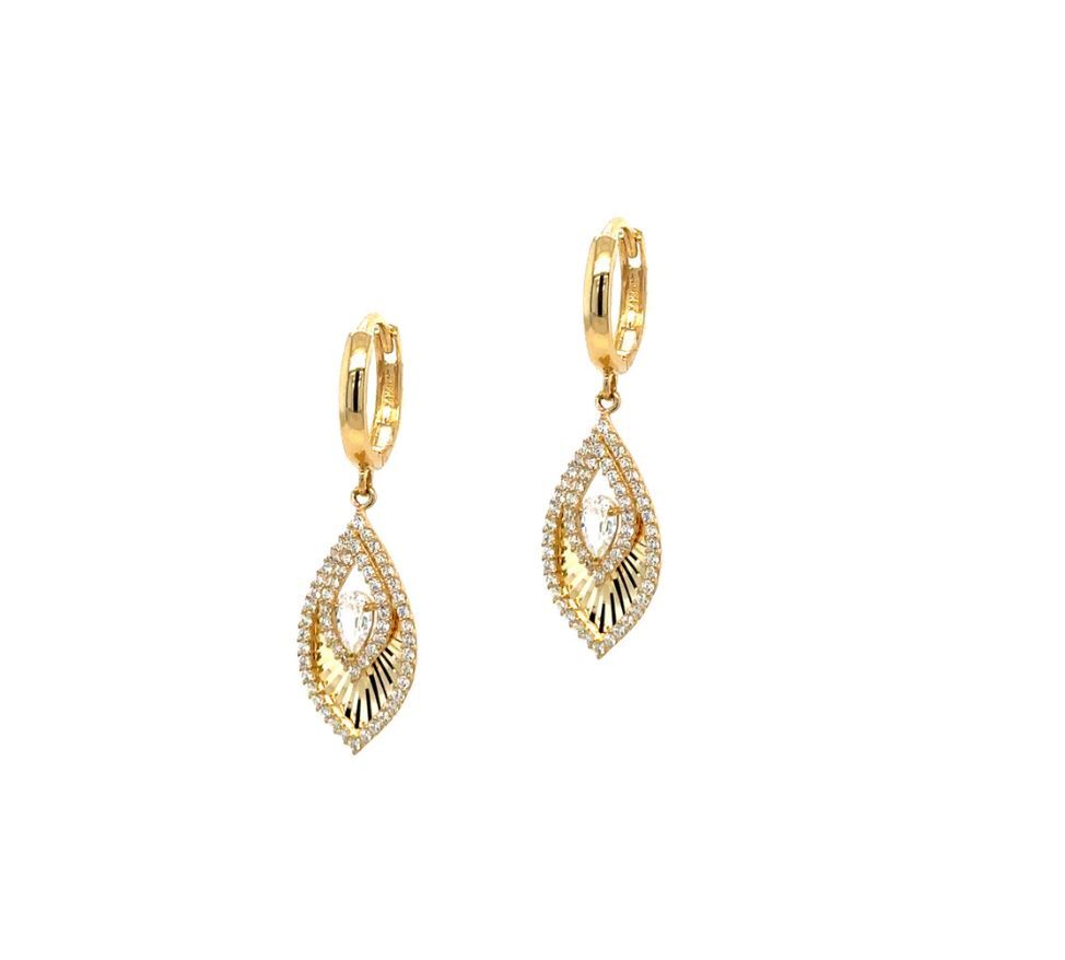 14k Yellow Gold Dangle Hoop Huggie Earrings