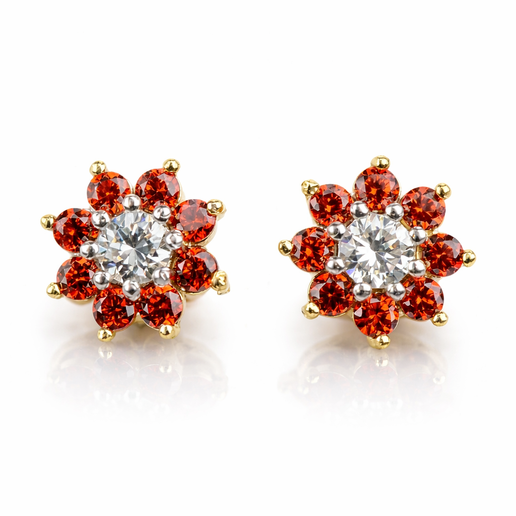 14k Yellow Gold Flower Stud Earrings with screw back