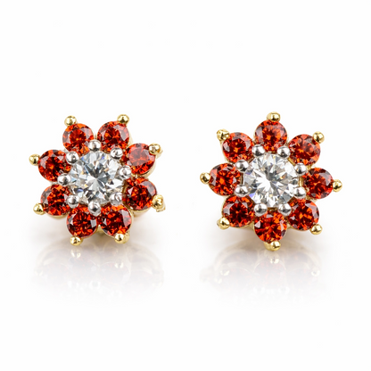 14k Yellow Gold Flower Stud Earrings with screw back