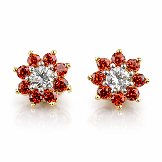 14k Yellow Gold Flower Stud Earrings with screw back