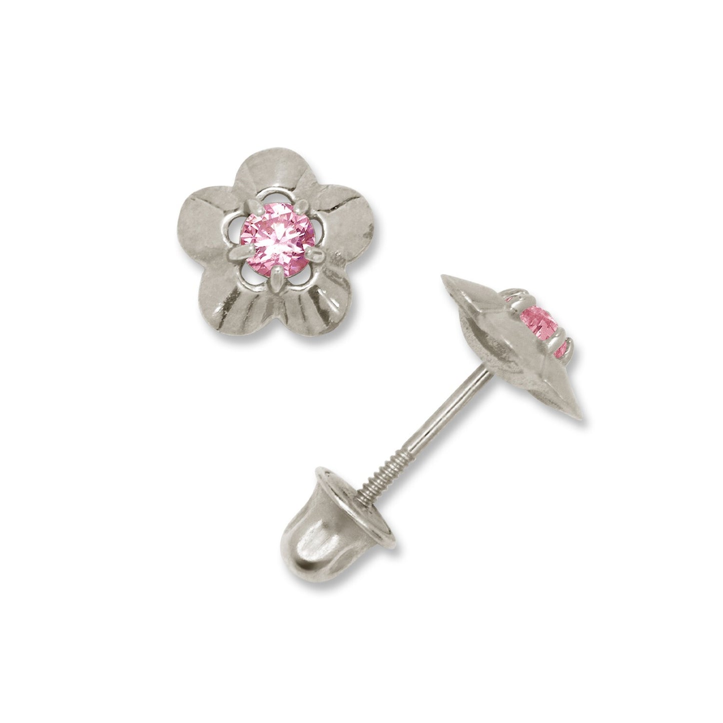 14K Yellow & White Gold Elegant CZ Flower Stud Earrings for  Girls