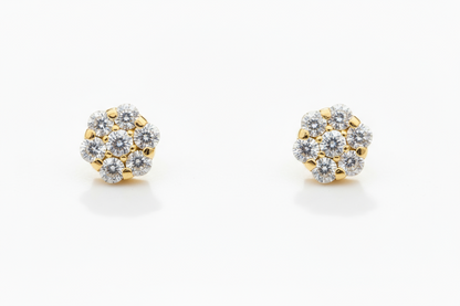 14K Yellow Gold Flower Shaped  Screw Back Stud Earrings for Women