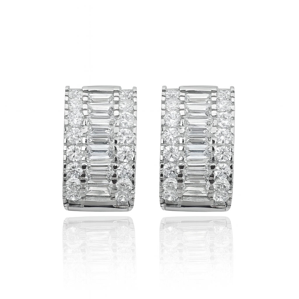 14k Yellow and White Gold  Baguette Huggie Hoop Earrings