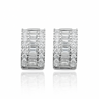 14k Yellow and White Gold  Baguette Huggie Hoop Earrings