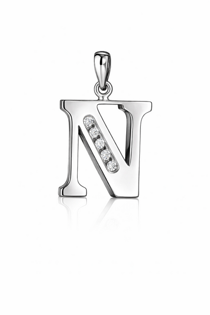 925 Sterling Silver Initial Letter CZ Pendant
