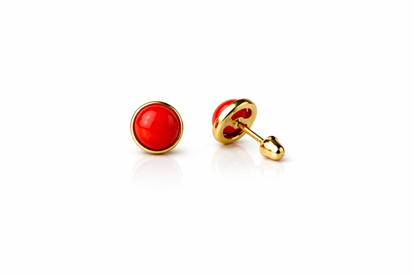 14K Yellow Gold Turquoise/Onyx/Coral Screw Back Solitaire Stud Earrings