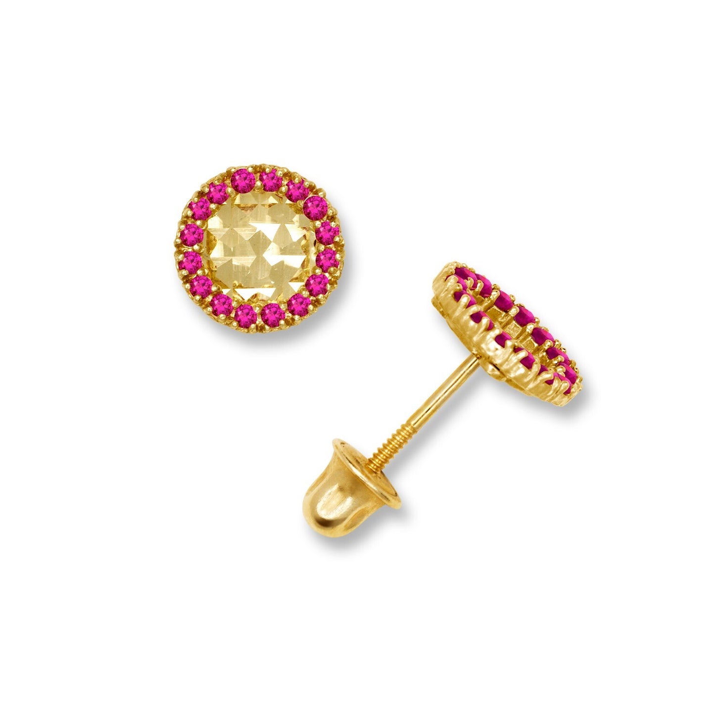 14K Yellow & White Gold Small Round Shaped CZ Earrings for Women