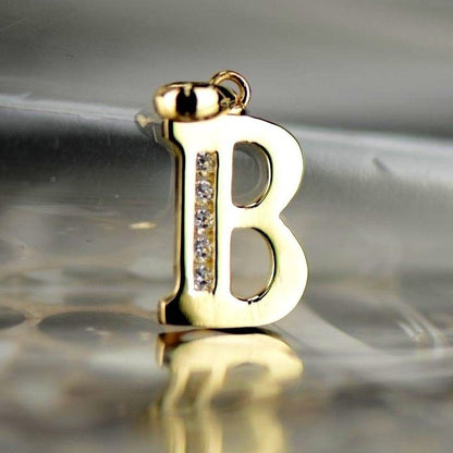 14k Solid Yellow Gold Letter Initial CZ Pendant