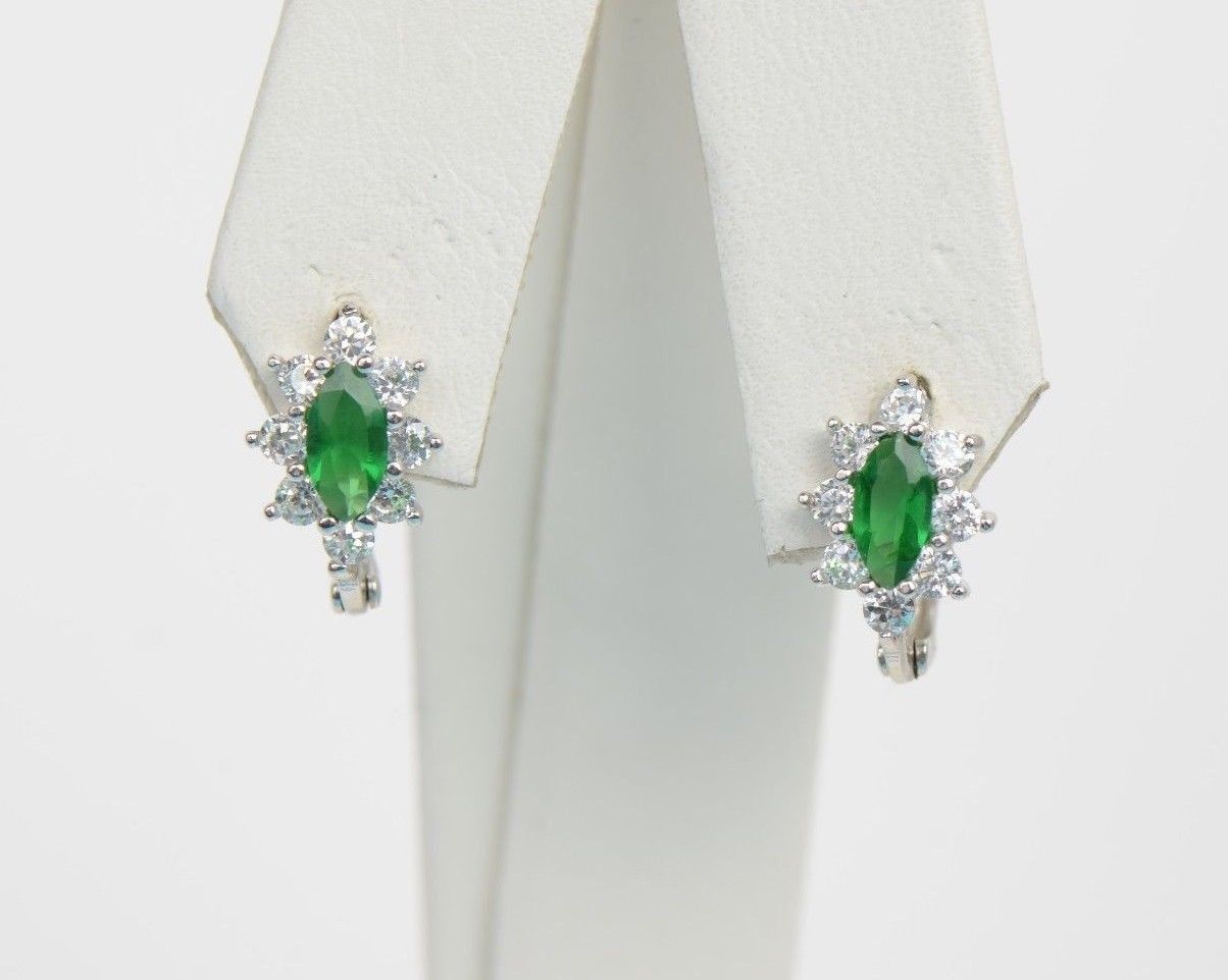 925 Sterling Silver Birthstone Cubic Zirconia CZ Leverback Flower Earrings