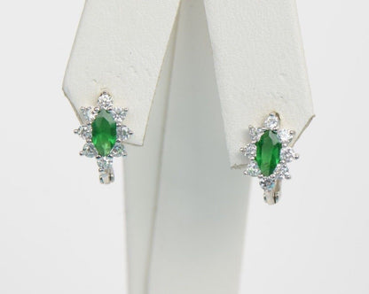 925 Sterling Silver Birthstone Cubic Zirconia CZ Leverback Flower Earrings
