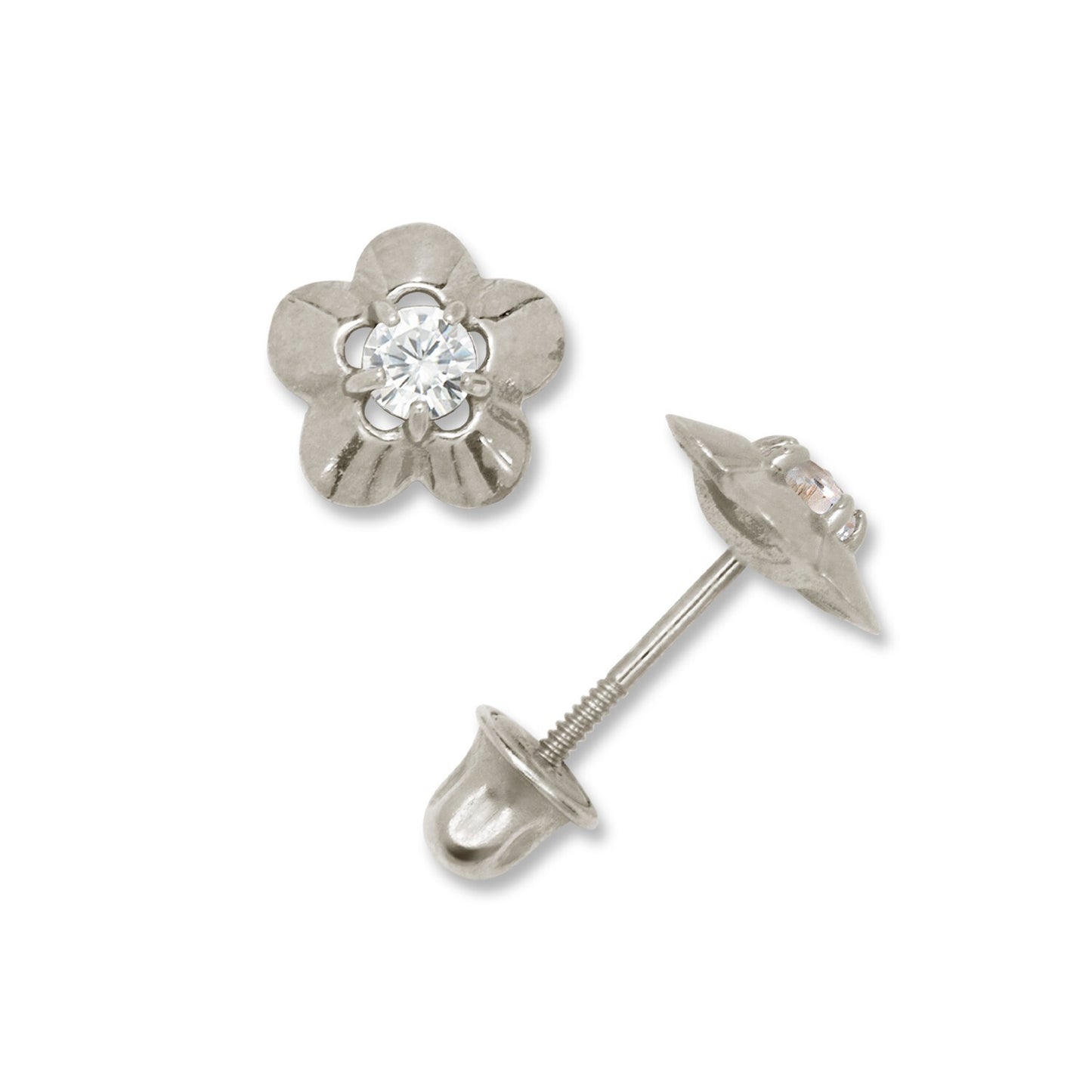 14K Yellow & White Gold Elegant CZ Flower Stud Earrings for  Girls